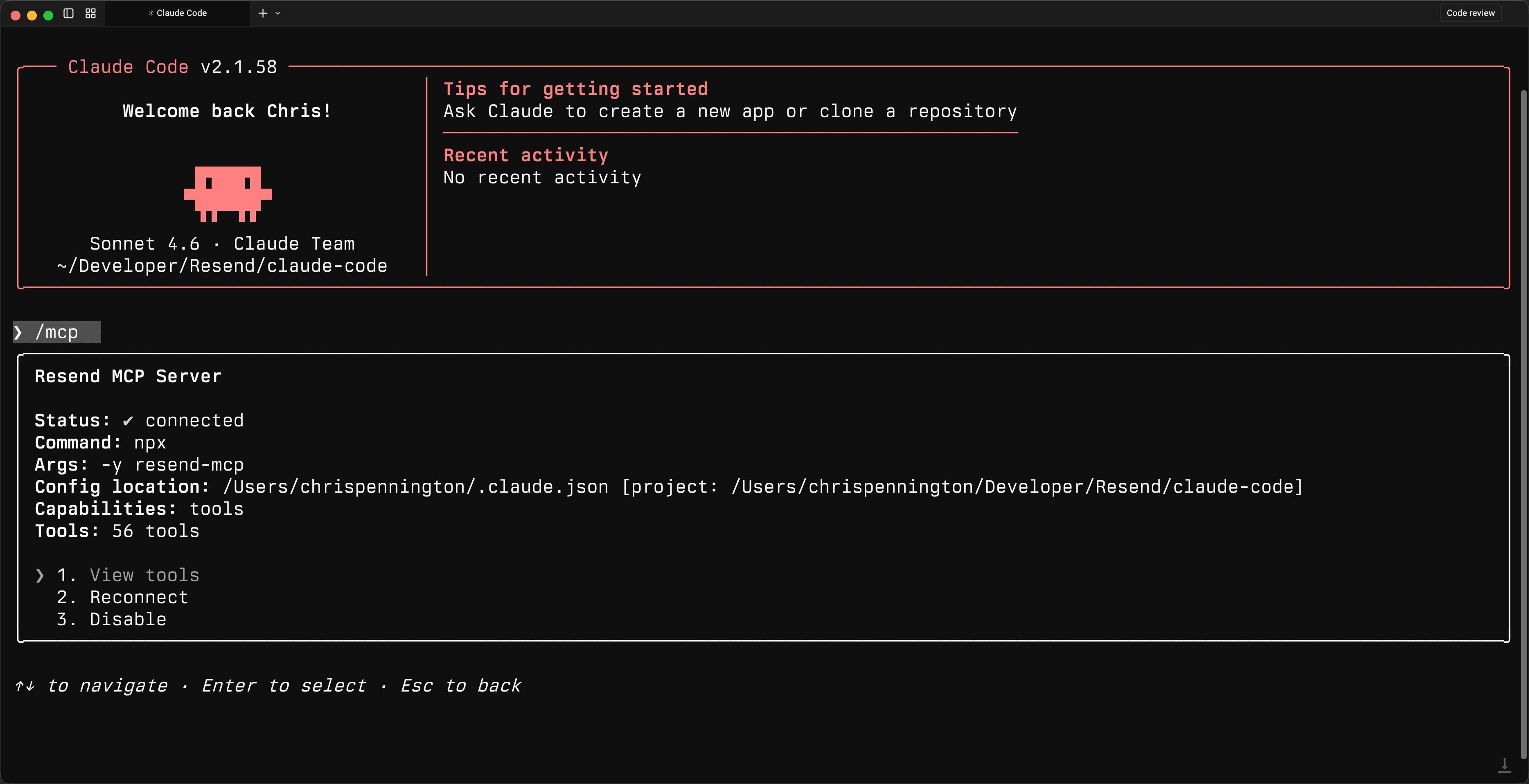 Claude Code sending an email using Resend